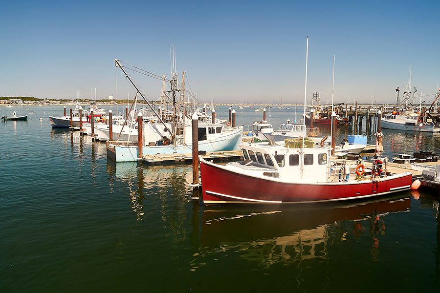 Contact - Fishing Boats Docked on the Bay in New England Massachusetts
