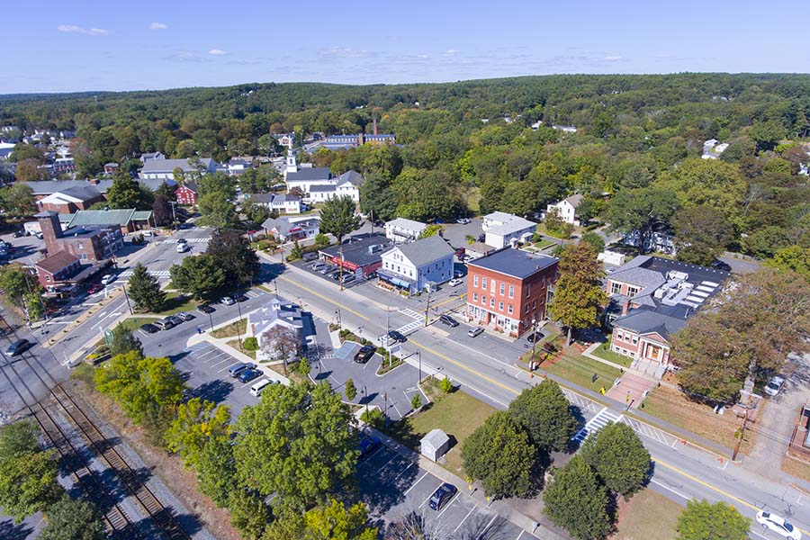 Holliston MA - Aerial View of Small Town Holliston Massachusetts