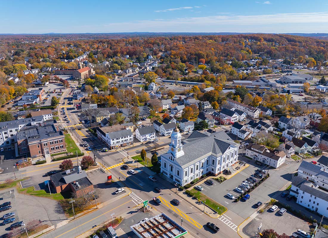 Milford MA - Aerial View of Milford Town Center